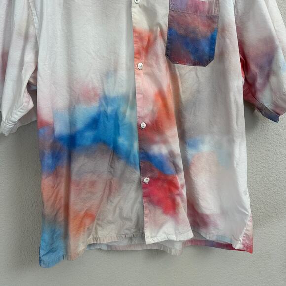 John Elliot Shirt Mens XXL Button Up Camp Watercolor White Short Sleeve Casual - Picture 3 of 15